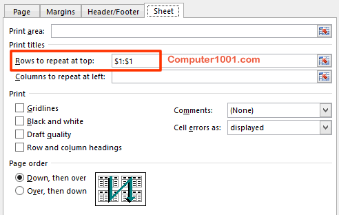 Tentukan Rows to Repeat at Top