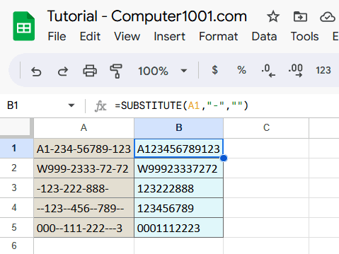 Rumus Google Sheet Menghapus Karakter Tertentu