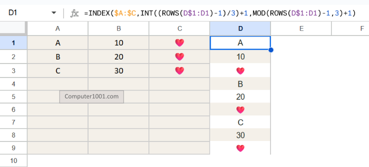 Rumus Menggabungkan 3 Kolom di Google Sheets tanpa Header