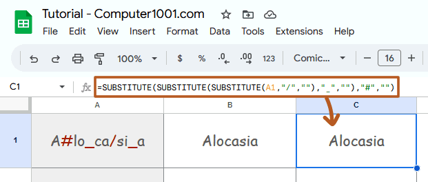 Rumus Menghilangkan Karakter Berbeda di Google Sheets
