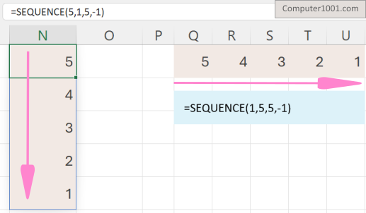 Rumus SEQUENCE Membuat Urutan Angka Besar ke Kecil