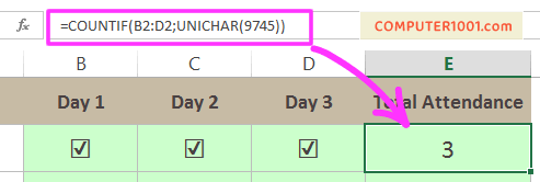 Cara Hitung Total Centang Per Baris Rumus Total Kehadiran Excel Per Baris