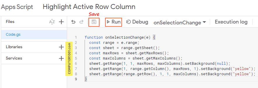 Script Mewarnai Baris Kolom Aktif Google Sheets