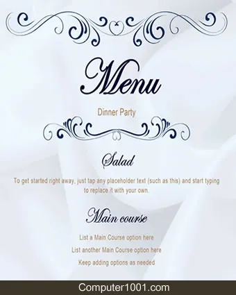 Scroll Dinner Party Menu