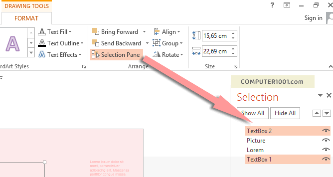 Selection Pane Selection Pane