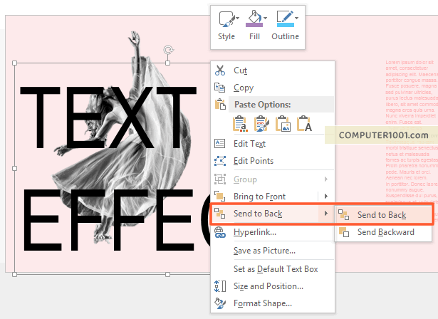 Pilih Send to Back - untuk buat gambar di bawah tulisan Pilih Send to Back - untuk buat gambar di bawah tulisan