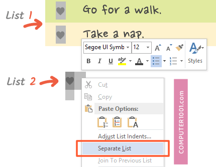 Memisahkan Daftar Bullet Memisahkan Daftar Bullet