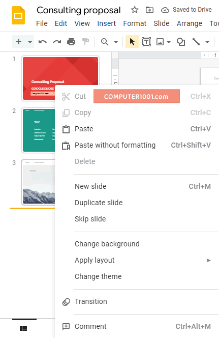 Shortcut Menu Menambahkan Slide Baru Shortcut Menu Menambahkan Slide Baru