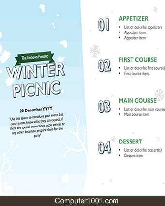 Template Menu Makanan Word Snowy Holiday