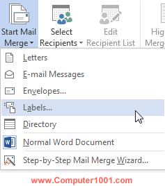 Pilih mail merge Labels Pilih mail merge Labels
