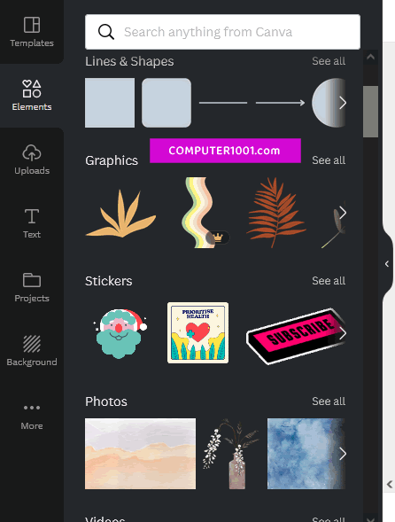 Tab Elements Tab Elements Panel Editor Canva