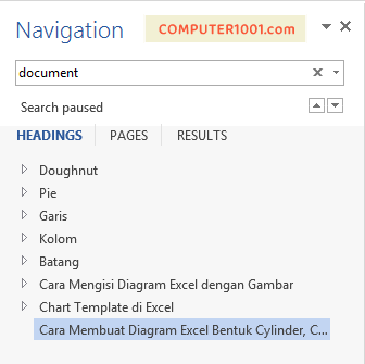 Tampilan Heading Level Pertama di Navigation Pane Tampilan Heading Level Pertama di Navigation Pane