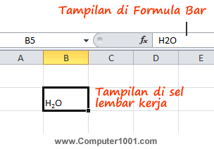 Tampilan format font Subscript