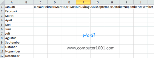 Hasil penggabungan sel dari kolom yang sama Hasil penggabungan sel dari kolom yang sama