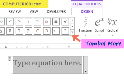 Klik tanda panah More untuk buka Daftar Symbols Klik tanda panah More untuk buka Daftar Symbols