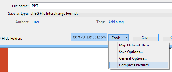 Klik Tools - Compress Pictures