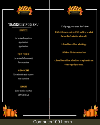 Template Menu Word Traditional Thanksgiving