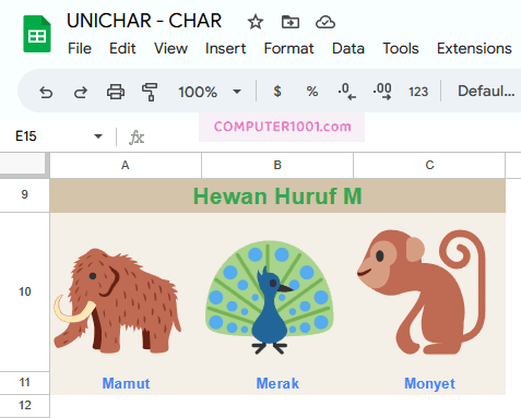 UNICHAR Google Sheets Emoji Hewan UNICHAR Google Sheets Emoji Hewan