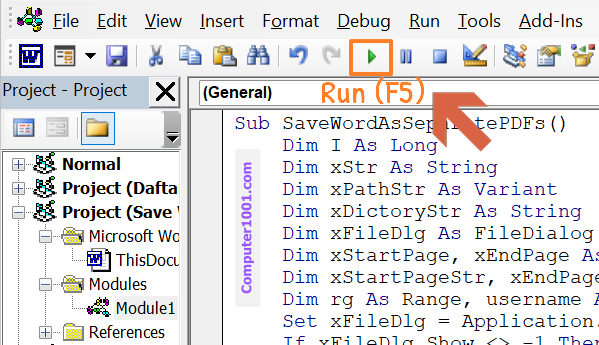 Kode VBA Konversi Word ke PDF per Halaman