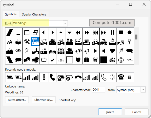 Font Webdings simbol bangunan perkantoran, bank, dan rumah