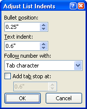 Adjust List Indent Adjust List Indent