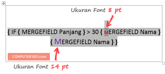 Pengaturan kode nama beda ukuran font Pengaturan kode nama beda ukuran font