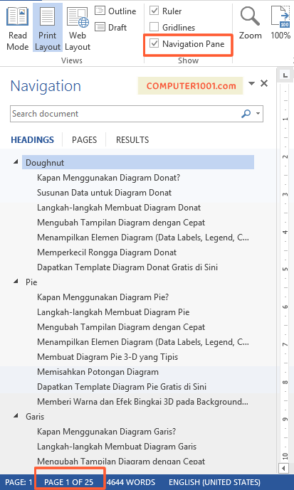 Cara Memunculkan Navigation di Word Cara Memunculkan Navigation di Word