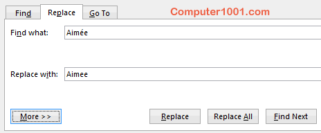 Cari dan ganti kata dengan tanda aksen