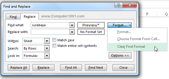 Klik tombol Clear Find Format Klik tombol Clear Find Format