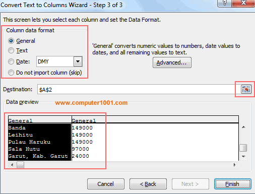 Step 3- tentukan format data kolom Step 3- tentukan format data kolom