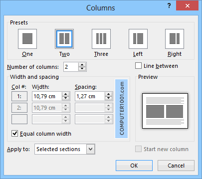 Column Dialog Box Column Dialog Box