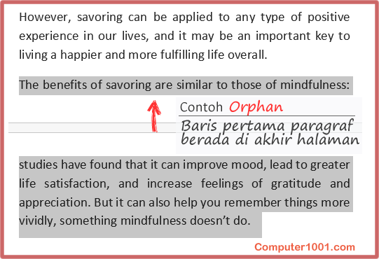 Contoh baris Orphan Contoh baris Orphan