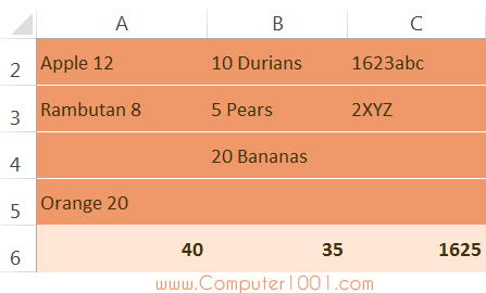 Contoh berbagai posisi angka dan teks dalam sel Excel Contoh berbagai posisi angka dan teks dalam sel Excel