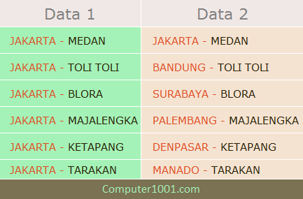 Contoh data di bagian awal sel