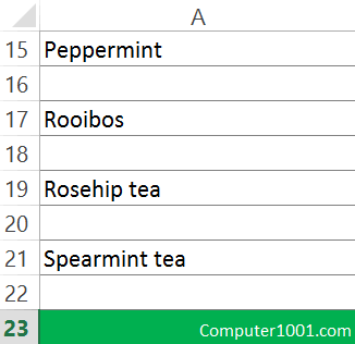 Contoh data Excel dengan baris kosong