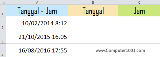Contoh data tanggal dan jam Excel dalam satu sel