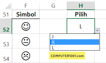 Contoh simbol yang error di dropdown list Excel