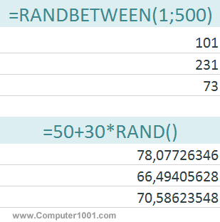 Contoh hasil fungsi RANDBETWEEN Contoh hasil fungsi RANDBETWEEN