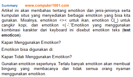 Contoh hasil ringkasan otomatis di Word 2007 Contoh hasil ringkasan otomatis di Word 2007
