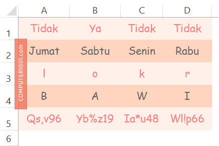 Contoh kata dan simbol acak Excel Contoh kata dan simbol acak Excel