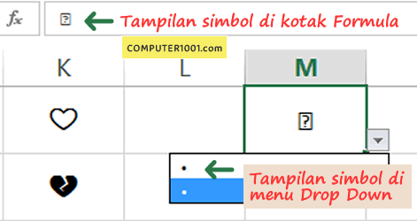 Tampilan error simbol di drop down list Excel