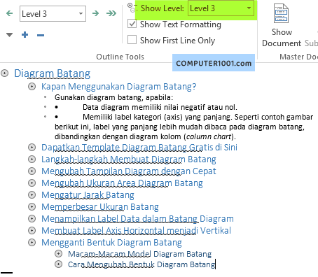 Contoh Tampilan Heading di Outline View Contoh Tampilan Heading di Outline View