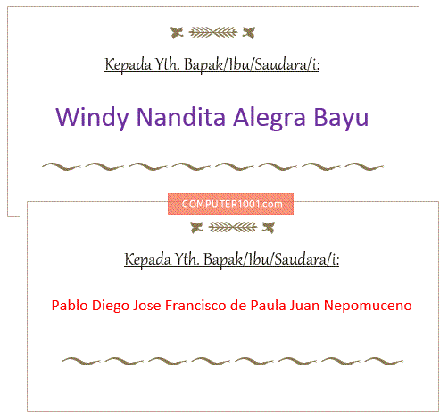 Tampilan Nama Mail Merge Beda Ukuran Font Tampilan Nama Mail Merge Beda Ukuran Font