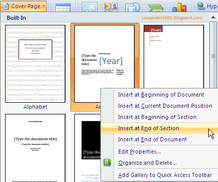 Insert Cover Page di Halaman Lain