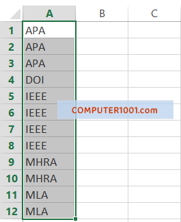 Daftar salinan singkatan di Excel