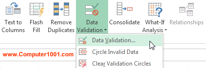 Menu Data Validation Excel