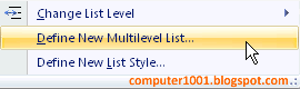 Define New Multilevel List Word