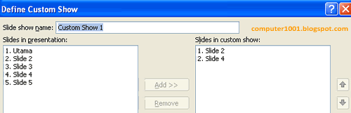 Define Custom Show Dialog Box