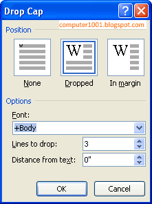 Drop Cap Dialog Box Drop Cap Dialog Box