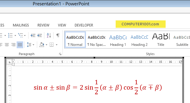 Kotak Object Microsoft Word Document untuk Menulis Persamaan Matematika
